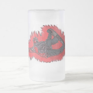 Red explosion snowboarder frosted beer mug
