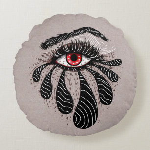 Red Eye Black Tears Gothic Round Cushion