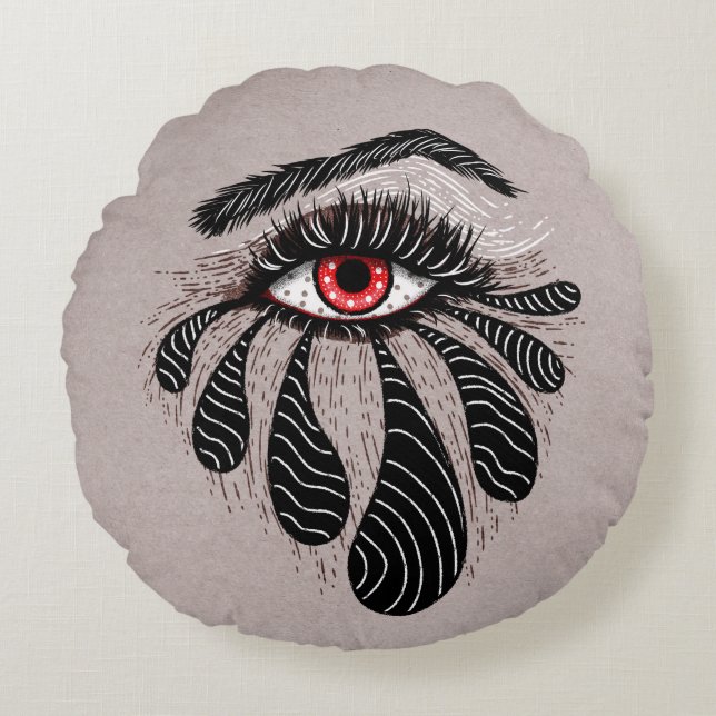 Red Eye Black Tears Gothic Round Cushion (Front)