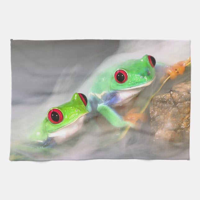 Red Eye Treefrog in the mist, Agalychinis 2 Tea Towel (Horizontal)