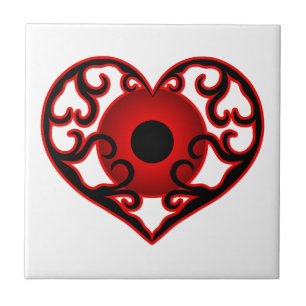 Red eyeball in heart unique design tile