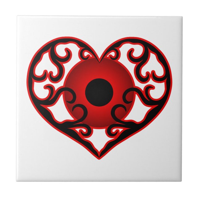 Red eyeball in heart unique design tile (Front)