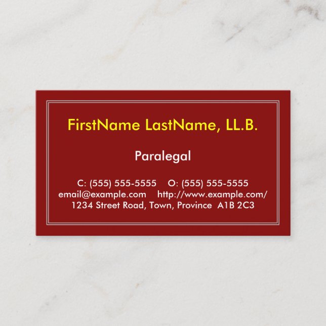 Red & Eyecatching Paralegal Business Card (Front)
