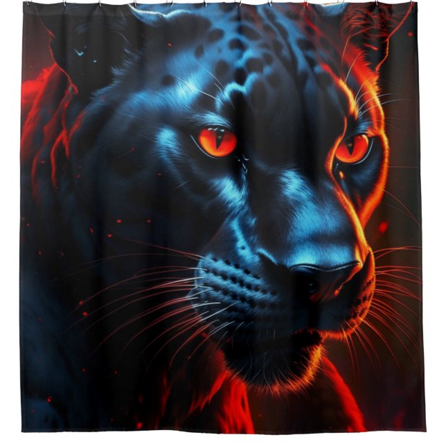  Red Eyed Black Panther Shower Curtain (Front)