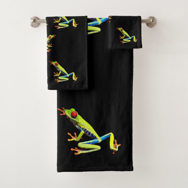 Red Eyed Painted Tree Frog  Bath Towel Set (Insitu)