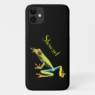 Red Eyed Painted Tree Frog with Name iPhone 11 Case