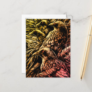 Red-Eyed Ravens – Mysterious Gothic Wildlife Postcard