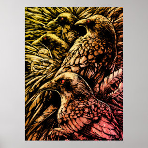 Red-Eyed Ravens – Mysterious Gothic Wildlife Poster