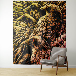 Red-Eyed Ravens – Mysterious Gothic Wildlife Tapestry