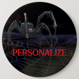 Red eyed spider on spiderweb spooky 6 cm round badge