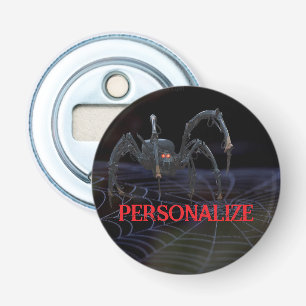 Red eyed spider on spiderweb spooky bottle opener