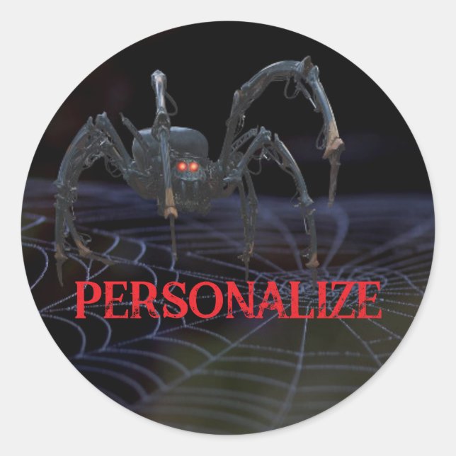 Red eyed spider on spiderweb spooky classic round sticker (Front)
