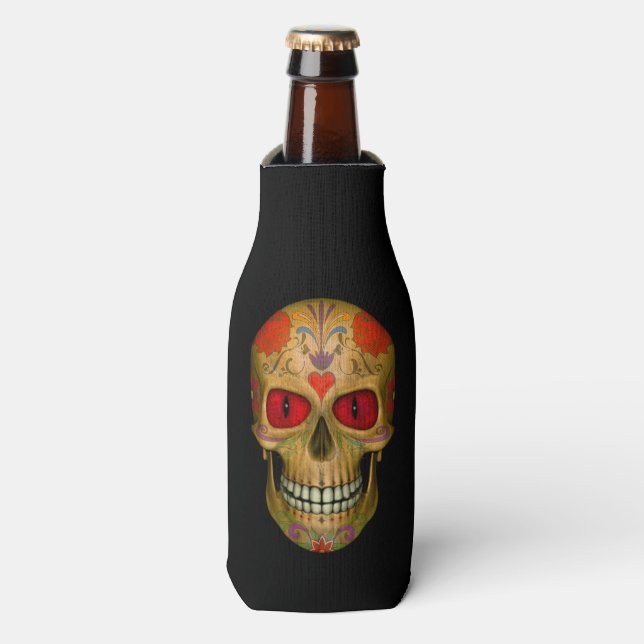 Red Eyed Sugar Skull Zombie  Bottle Cooler (Bottle Front)