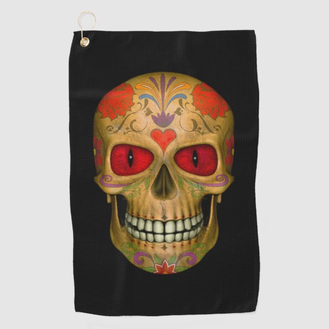 Red  Eyed Sugar Skull Zombie  Undead Golf Towels (Front)