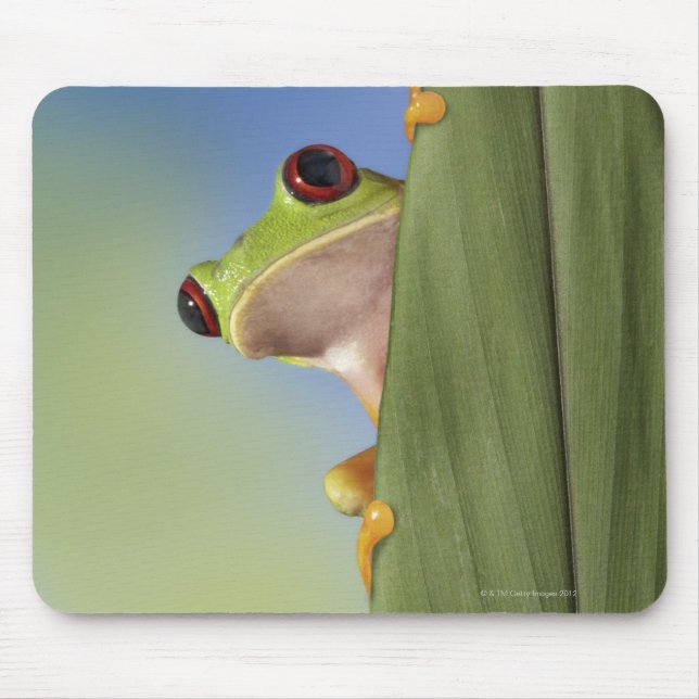 Red Eyed Tre Frog Peeking From Behind a Leaf Mouse Mat (Front)