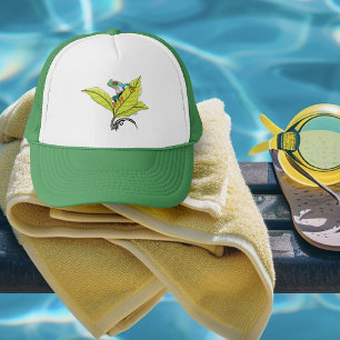 Red Eyed Tree Frog Green Leaves Lavender  Trucker Hat