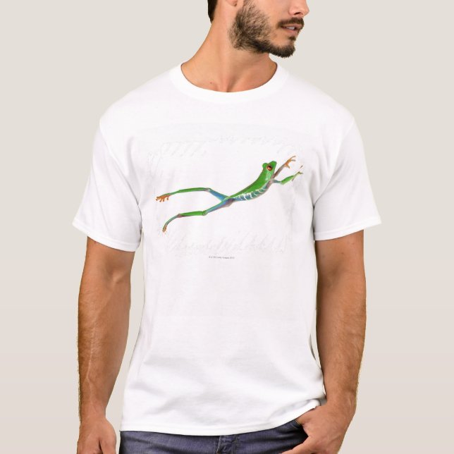 Red eyed tree frog jumping T-Shirt (Front)