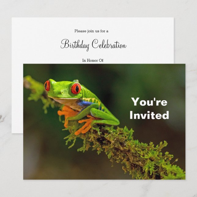 Red Eyed Tree Frog Photo Birthday Invitation (Front/Back)