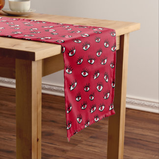 Red Eyes Gothic Pattern Dark Abstract Design Short Table Runner