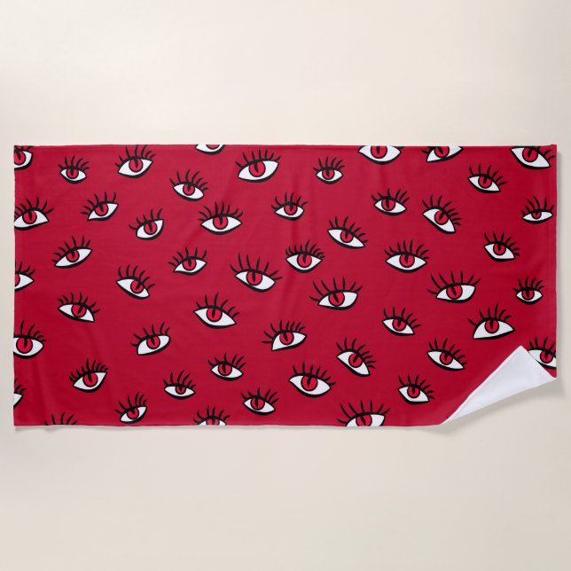 Red Eyes Pattern - Horror Gothic Aesthetic Beach Towel (Front)