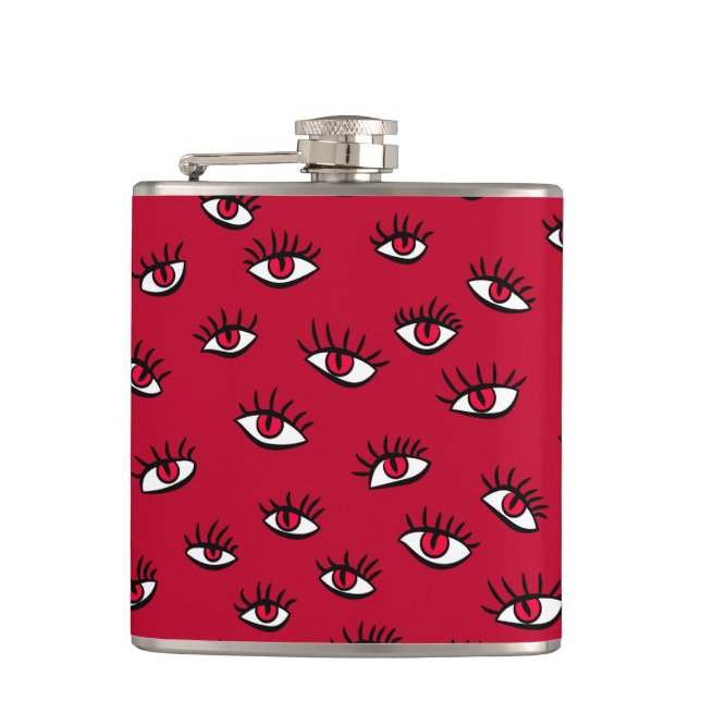 Red Eyes Pattern - Horror Gothic Aesthetic Hip Flask (Front)