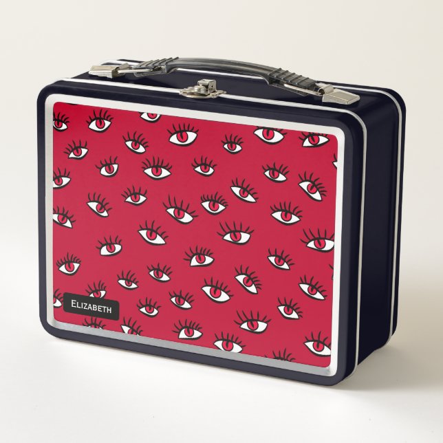 Red Eyes Pattern - Horror Gothic Aesthetic Metal Lunch Box (Front)
