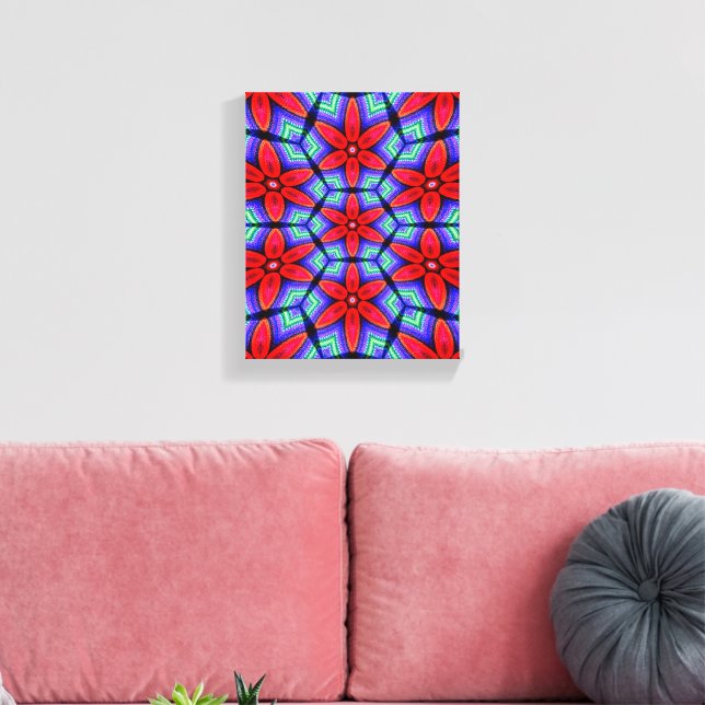 Red Fabrics Flowers Pattern Canvas Print (Insitu(LivingRoom))