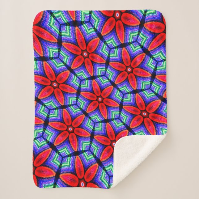 Red Fabrics Flowers Pattern Sherpa Blanket (Front)