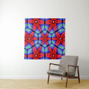 Red Fabrics Flowers Pattern Tapestry