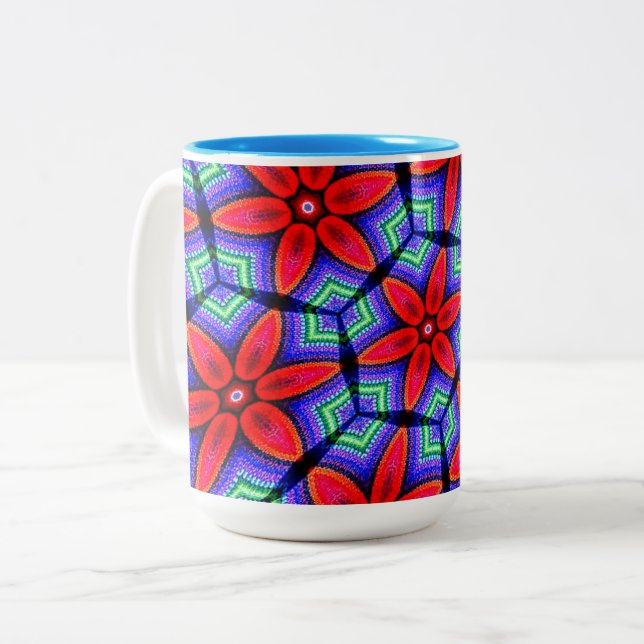 Red Fabrics Flowers Pattern Two-Tone Coffee Mug (Front Left)