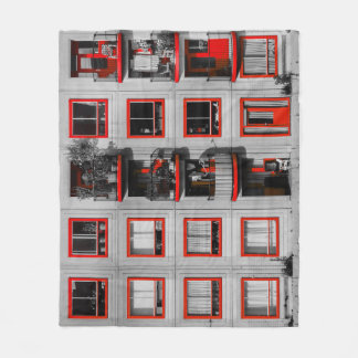 Red Facade Zuidoost Balcony Building Photography Fleece Blanket