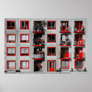 Red Facade Zuidoost Balcony Building Photography Poster
