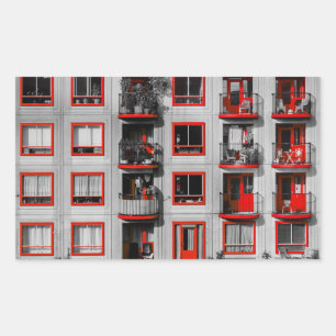 Red Facade Zuidoost Balcony Building Photography Rectangular Sticker