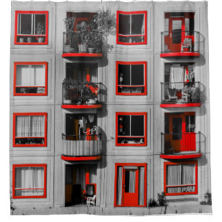 Red Facade Zuidoost Balcony Building Photography Shower Curtain