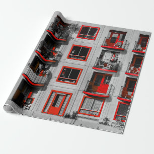 Red Facade Zuidoost Balcony Building Photography Wrapping Paper