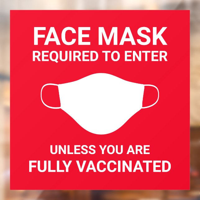 Red Face Mask Required Sign Square Window Cling (Sheet 2)