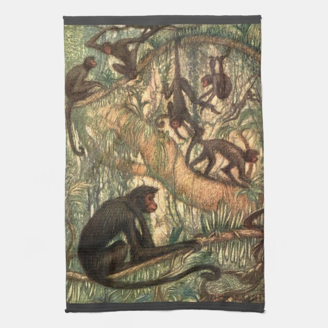 Red Faced Spider Monkeys by Louis Sargent Tea Towel (Vertical)