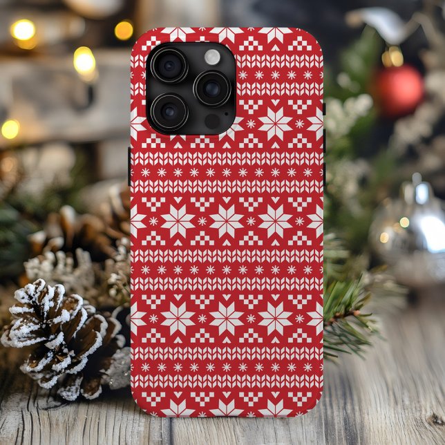 Red Fair Isle Christmas Sweater Pattern Case-Mate iPhone Case (Creator Uploaded)
