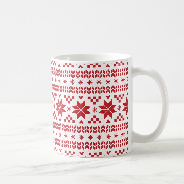 Red Fair Isle Pattern Coffee Mug (Right)