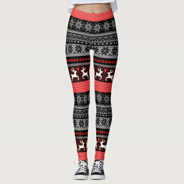 Red Fair Isle Pattern Leggings (Front)