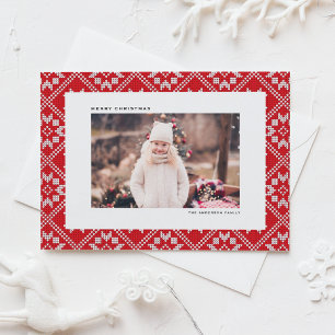 Red Fair Isle Winter Knit Pattern Photo Christmas Holiday Card