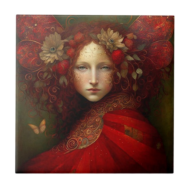 Red Fairy Fantasy Art Tile (Front)