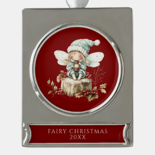 Red Fairy Merry Christmas  Silver Plated Banner Ornament