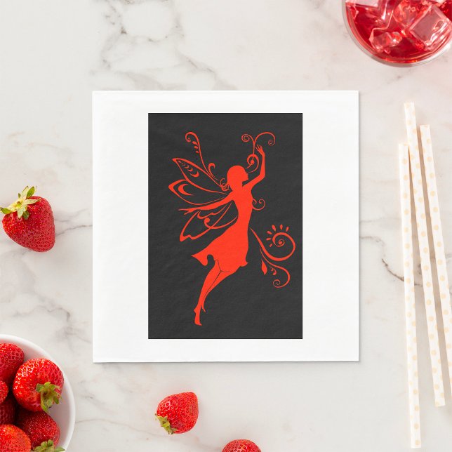 Red Fairy Silhouette Elegant Winged Fantasy Napkin (Creator Uploaded)
