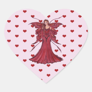 Red fairy valentine art by Renee Heart Stickers