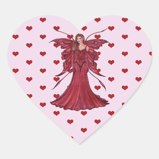 Red fairy valentine art by Renee Heart Stickers (Front)