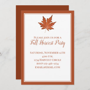Red Fall Autumn Leaves Elegant Classic Harvest Invitation