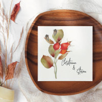 Red Fall Berries and Leaves Watercolor