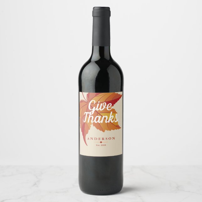 Red Fall Leaf & Taupe | Personalised Wine Label (Front)