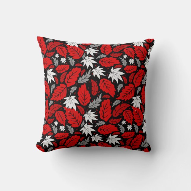 Red Fall Leaves Fancy Boho Cushion (Front)